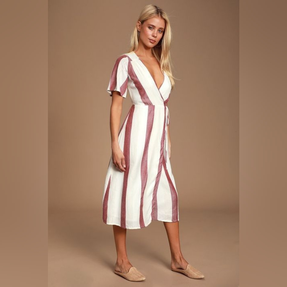 NWT Lulu's Caleta Striped Wrap Midi Dress, S